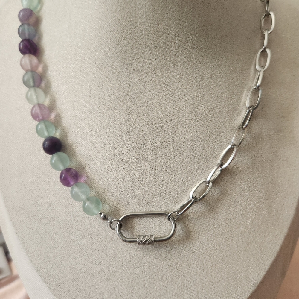 Handmade Flourite Carabiner Chain Necklace